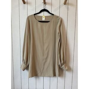 Georgie 100% Silk Tunic Blouse Minimal Tan Women’s Medium Long Sleeve